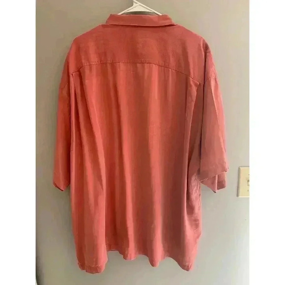 Tommy Bahama Men's Short Sleeve Button Down Pink 100% Silk Embroidered Shirt - Picture 6 of 8